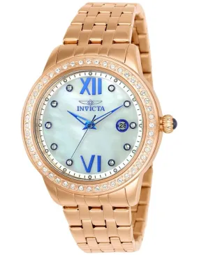 INVICTA Angel Womens 48 Crystal Watch - Rose-Tone - Mother of Pearl Dial - 100m