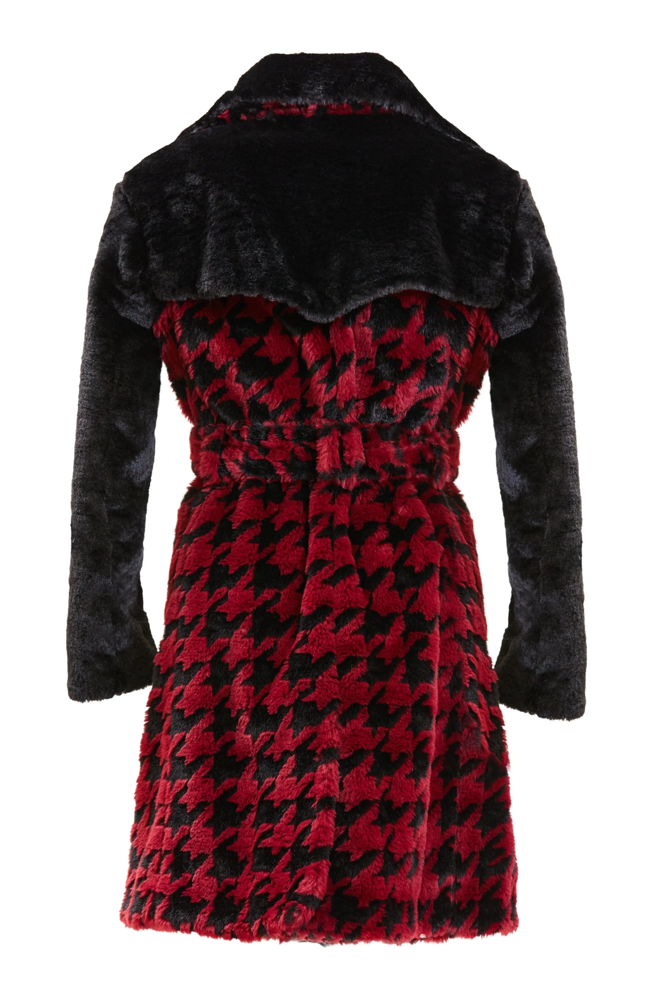 Juliette Houndstooth Coat Faux Fur in Bordeaux