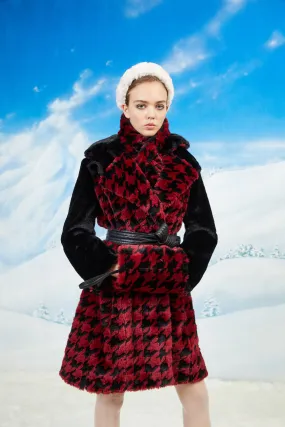 Juliette Houndstooth Coat Faux Fur in Bordeaux