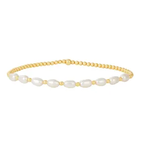 Karen Lazar  - 2 mm Yellow Gold Filled Bead Flex Bracelet with White Rice Pearls