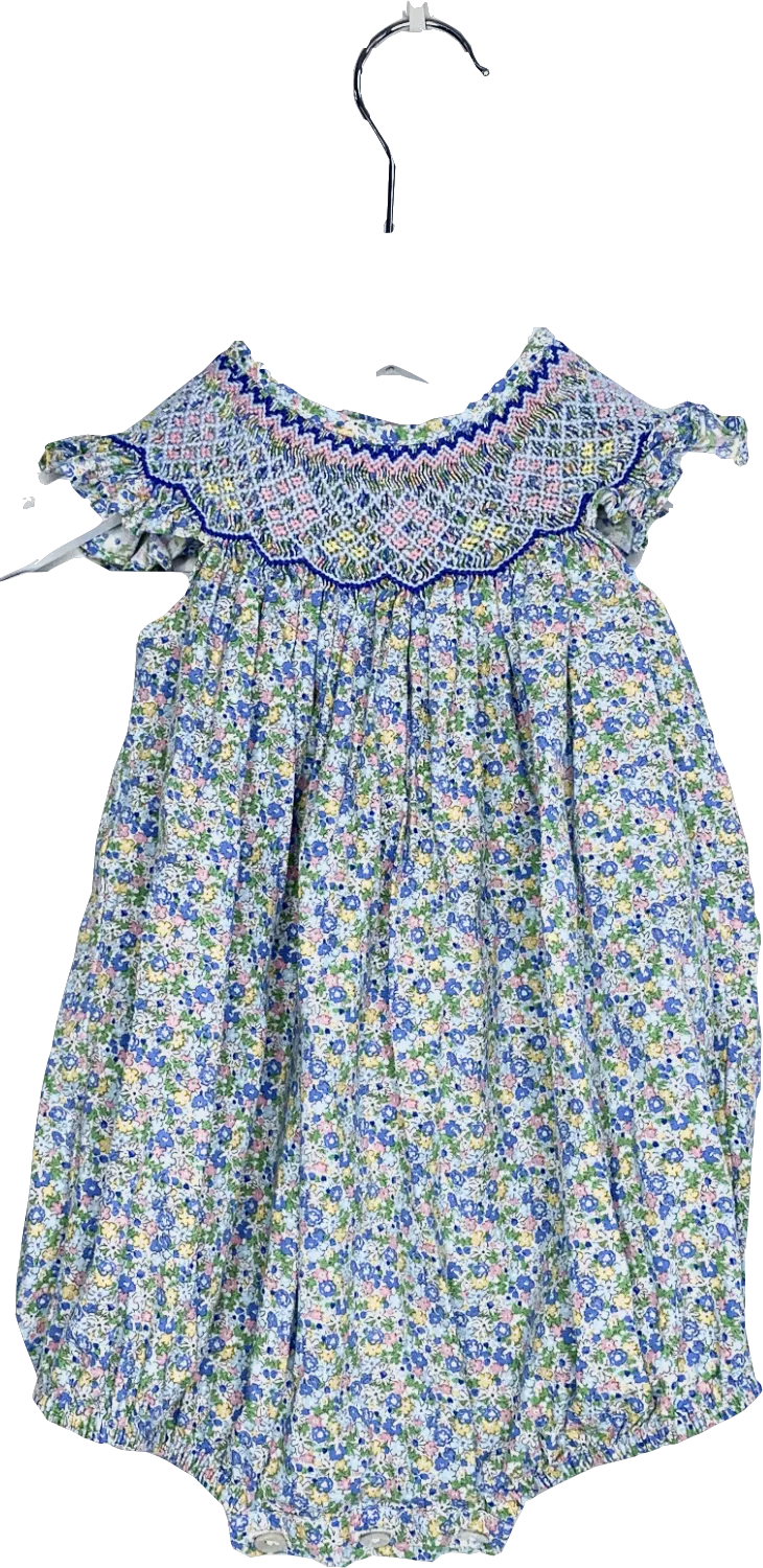 Lallie London Blue Cotton Floral Short Sleeve Romper 3-6 Months