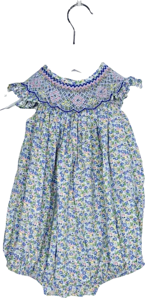 Lallie London Blue Cotton Floral Short Sleeve Romper 3-6 Months