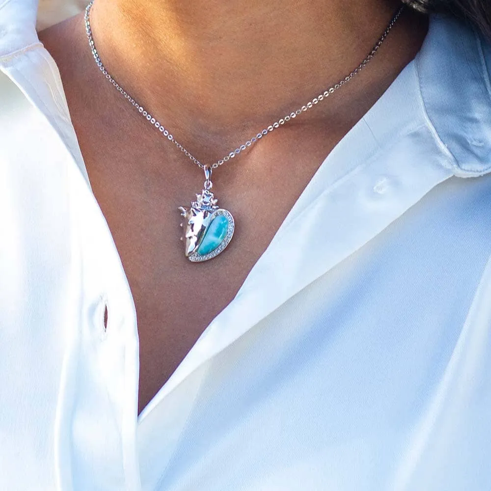 Larimar Ali’i Conch Shell Pendant