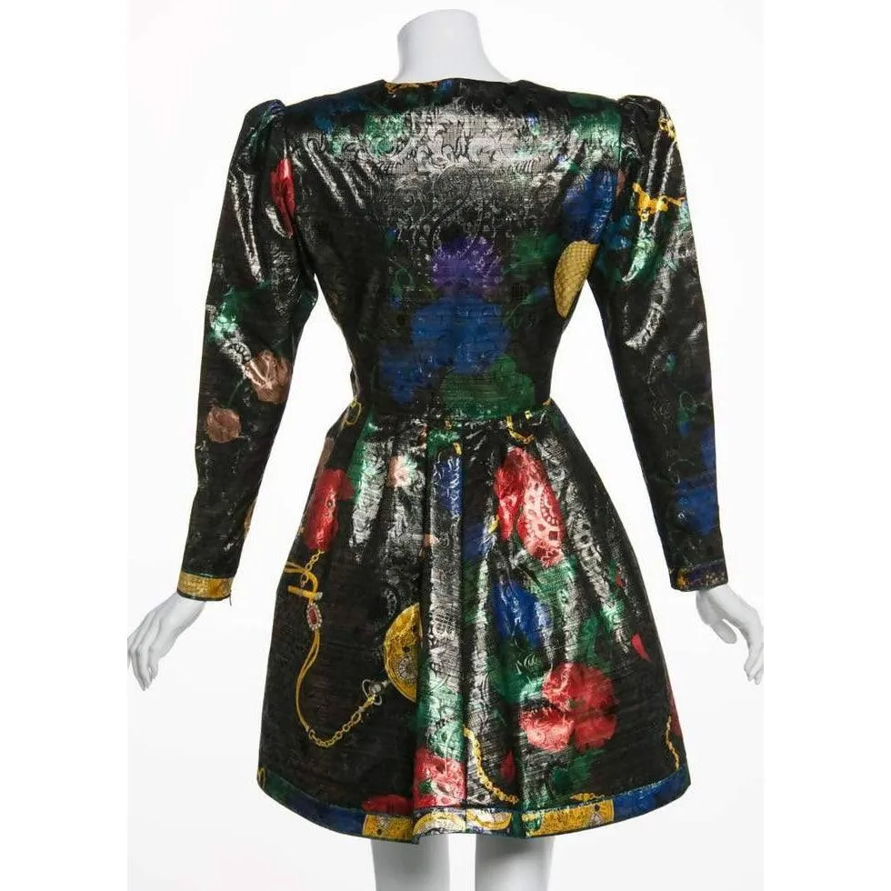 Leonard Paris Metallic Floral Silk Evening Dress Jacket | XS