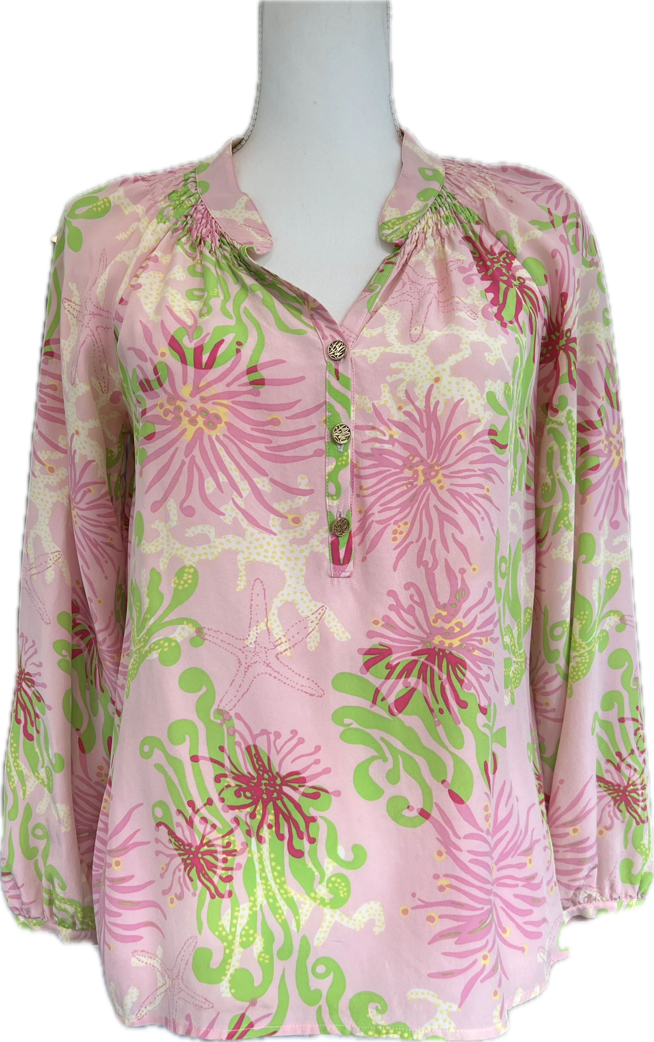 Lilly Pulitzer Pink Print Silk Top, 2