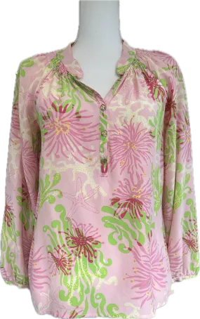 Lilly Pulitzer Pink Print Silk Top, 2