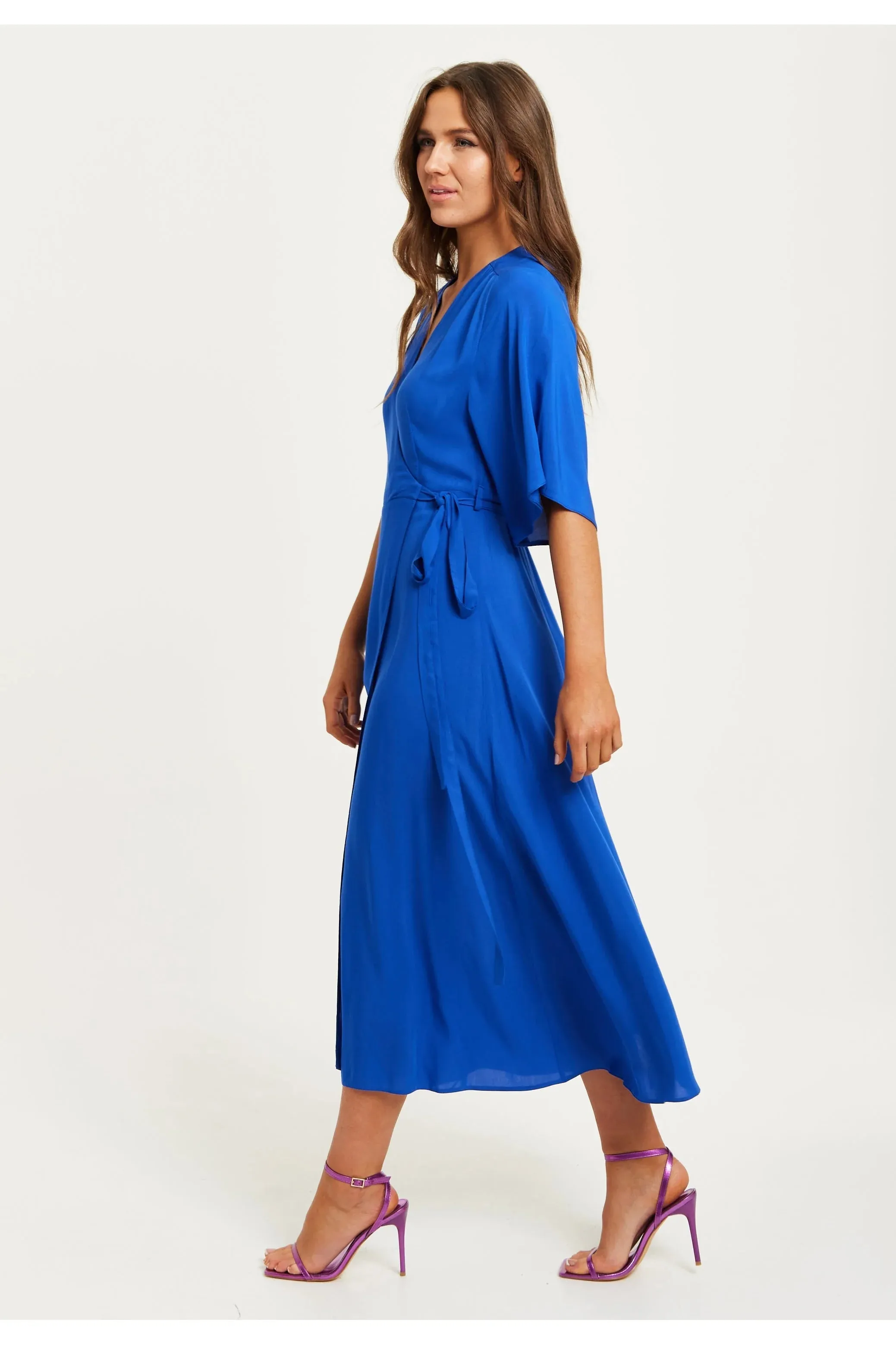 Liquorish Maxi Wrap Dress With Kimono Sleeves