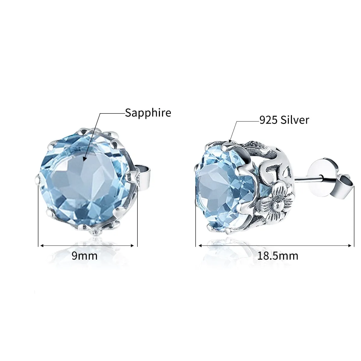 Luxury Vintage Aquamarine Stud Earrings - 925 Sterling Silver