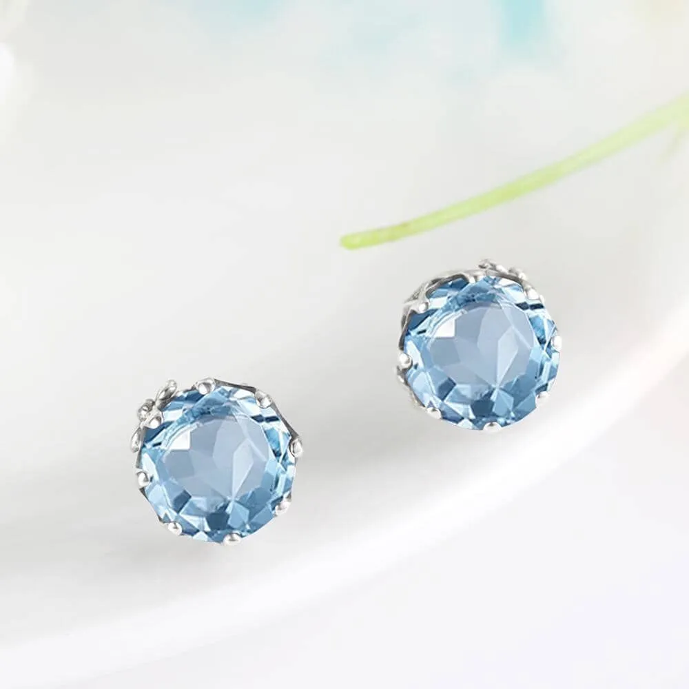 Luxury Vintage Aquamarine Stud Earrings - 925 Sterling Silver