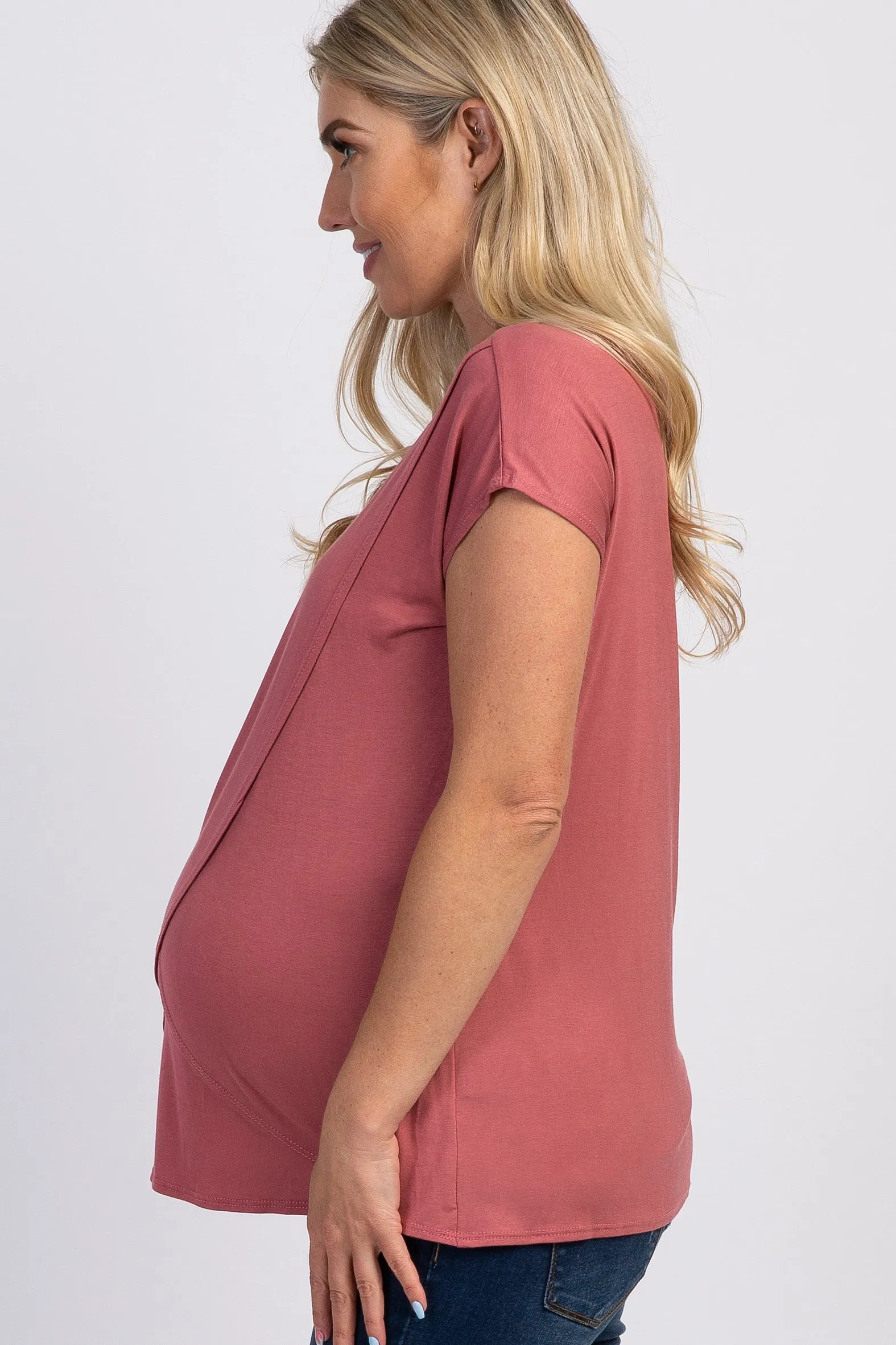 Mauve Layered Wrap Front Maternity Nursing Top