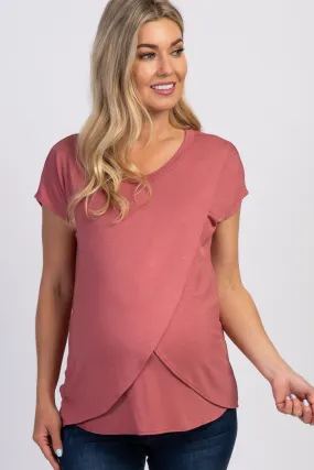 Mauve Layered Wrap Front Maternity Nursing Top