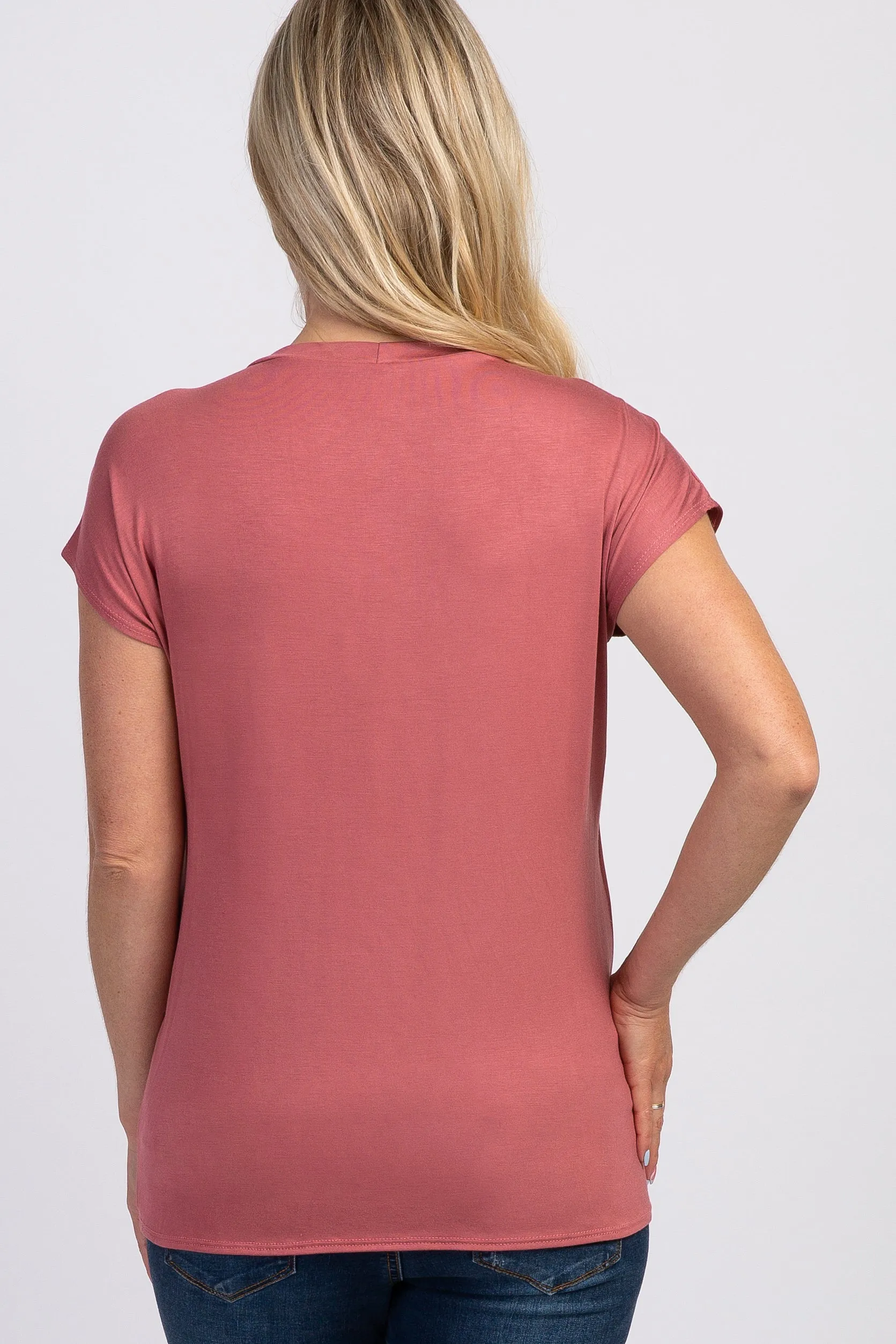 Mauve Layered Wrap Front Maternity Nursing Top