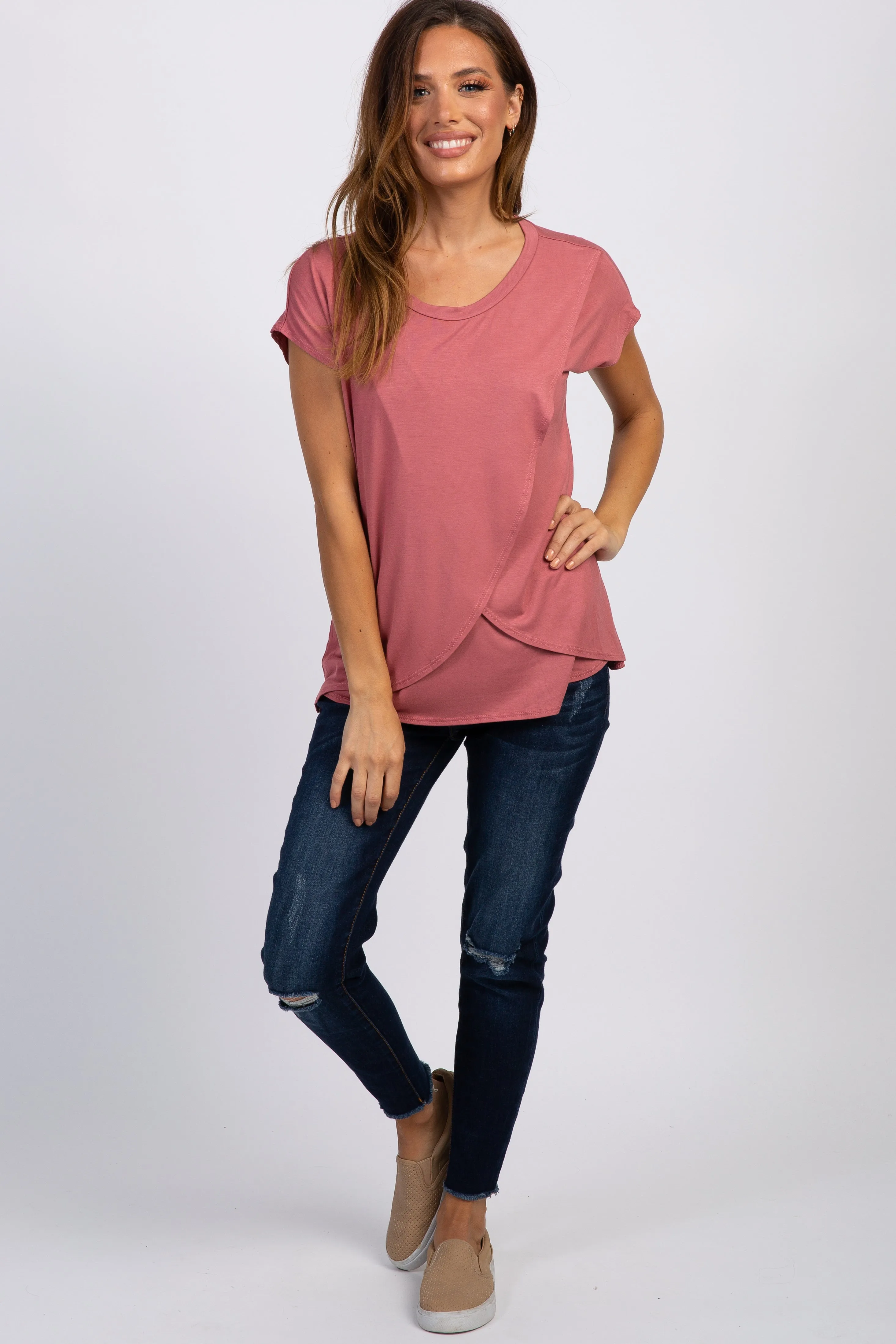 Mauve Layered Wrap Front Nursing Top