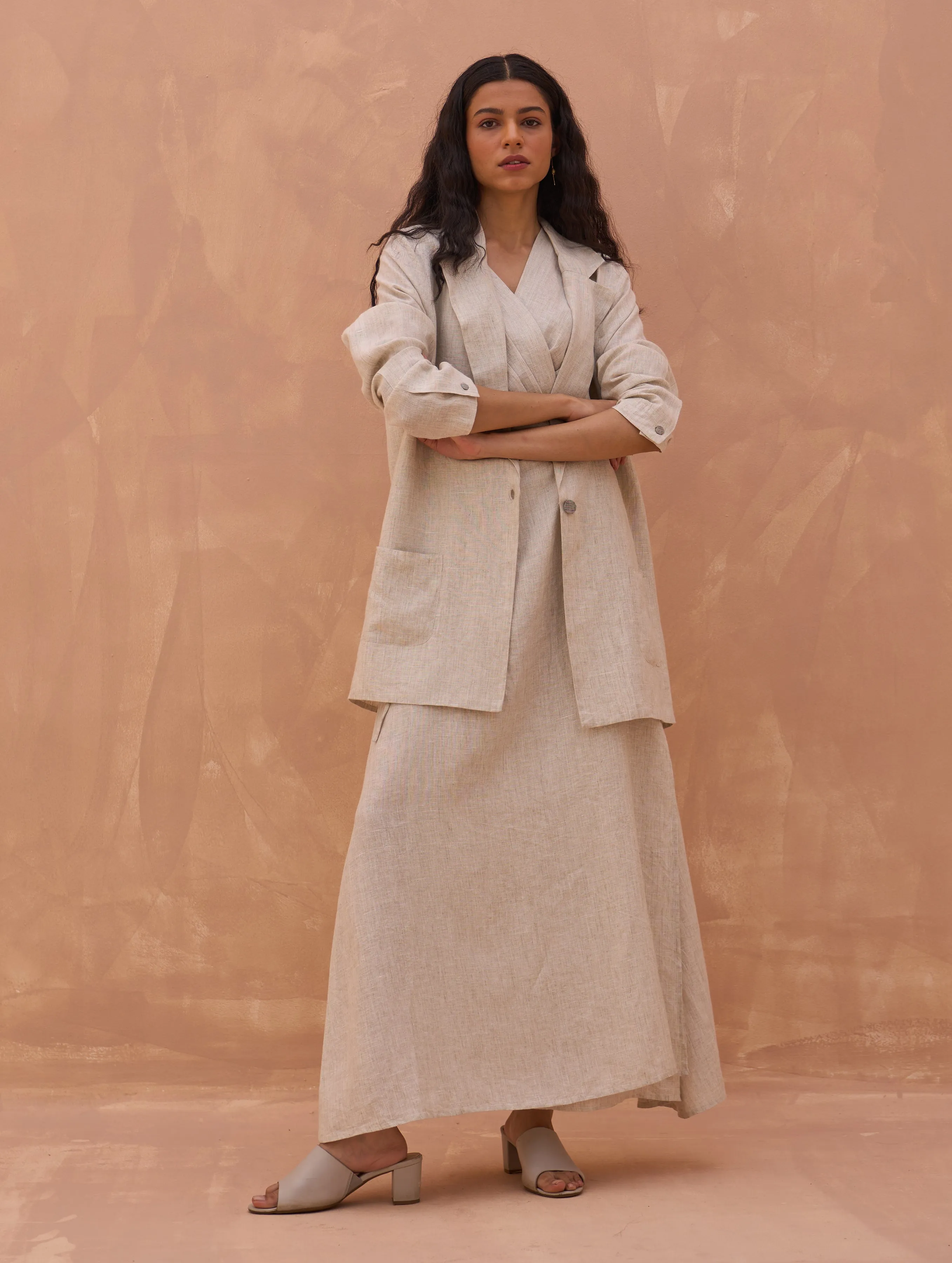 Maya Linen Dress with Jacket - Off White