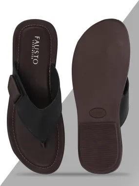 Men Black Slip On Indoor & Outdoor Slippers With Buckle Strap