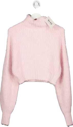 NA-KD Pink Fluffy Knitted Turtleneck Sweater UK XXS