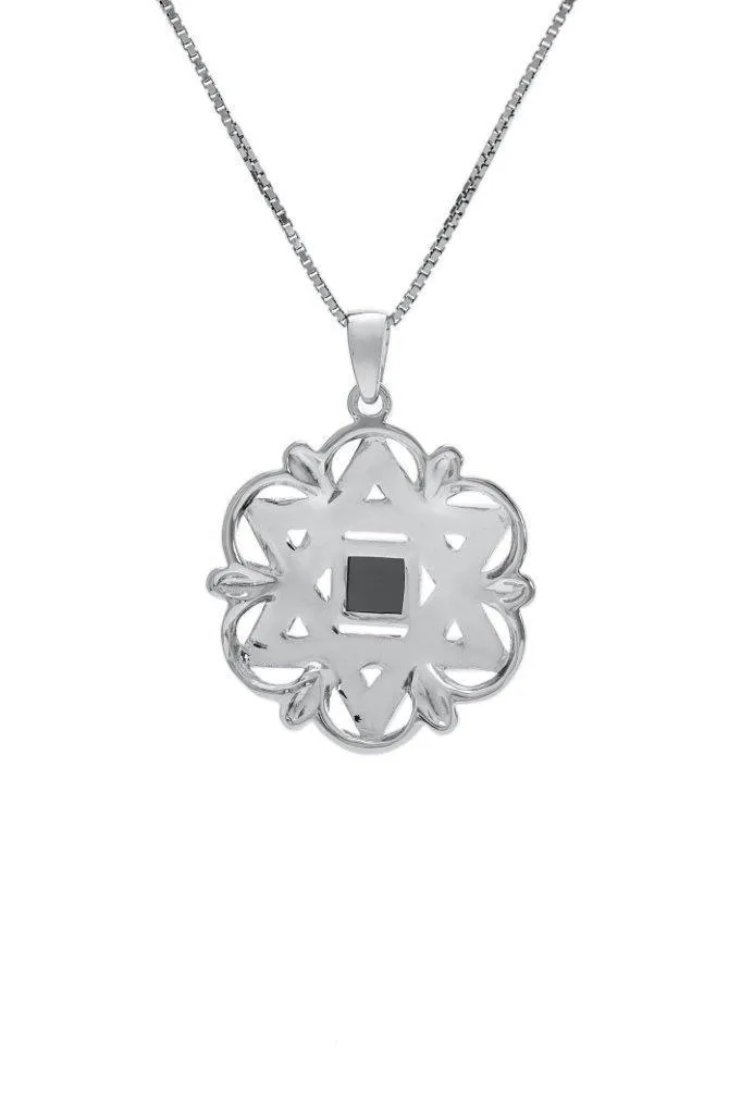 Nano Sim OB Silver and 9K Gold Pendant, Star of David with Floral Shape Holyland