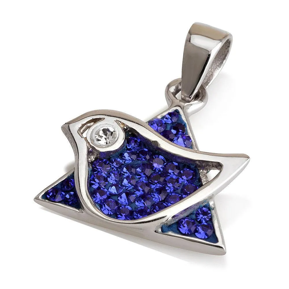 New Star of David Pigeon Pendant In Dark Blue Crystals Gemstone  Silver Necklace