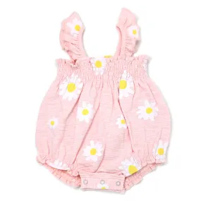 oh baby! Gidget Romper - White Daisy Print - Pale Pink Heather