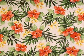 Out of Stock Paradise Hibiscus Rayon Hawaiian Fabric - Beige