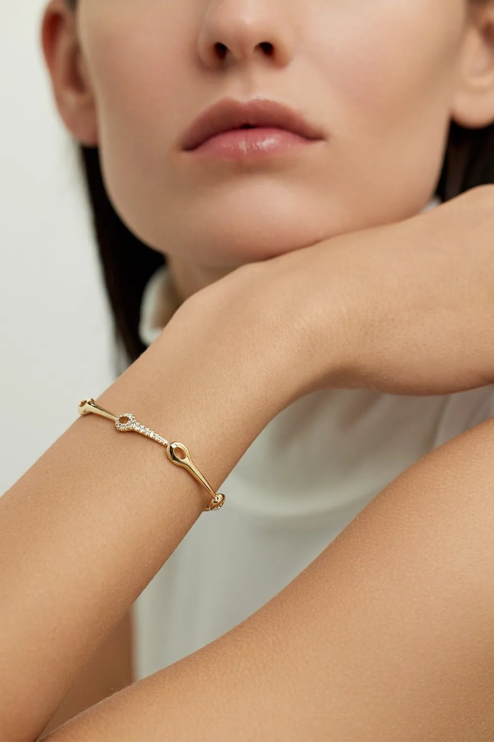 Partial Diamond Lola Link Bangle Bracelet