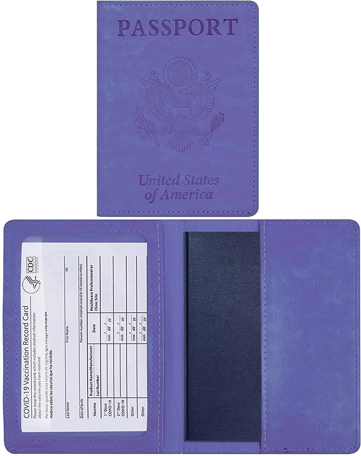 Passport and Vaccine Card Holder Combo - Passport Holder with Vaccine Card Slot Waterproof, Synthetic Leather Passport Case Protector, Stylish Passport Cover with 3D Embossed Patterns, Ultra Slim Passport Holders for Men and Women