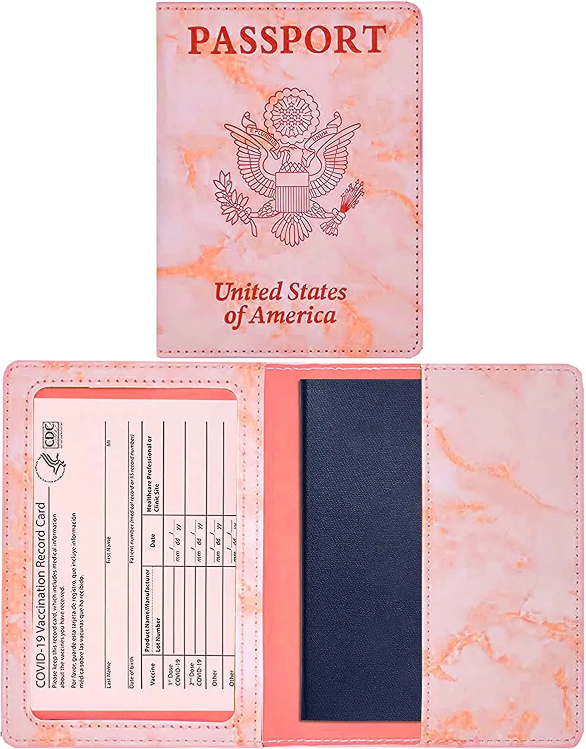 Passport and Vaccine Card Holder Combo - Passport Holder with Vaccine Card Slot Waterproof, Synthetic Leather Passport Case Protector, Stylish Passport Cover with 3D Embossed Patterns, Ultra Slim Passport Holders for Men and Women