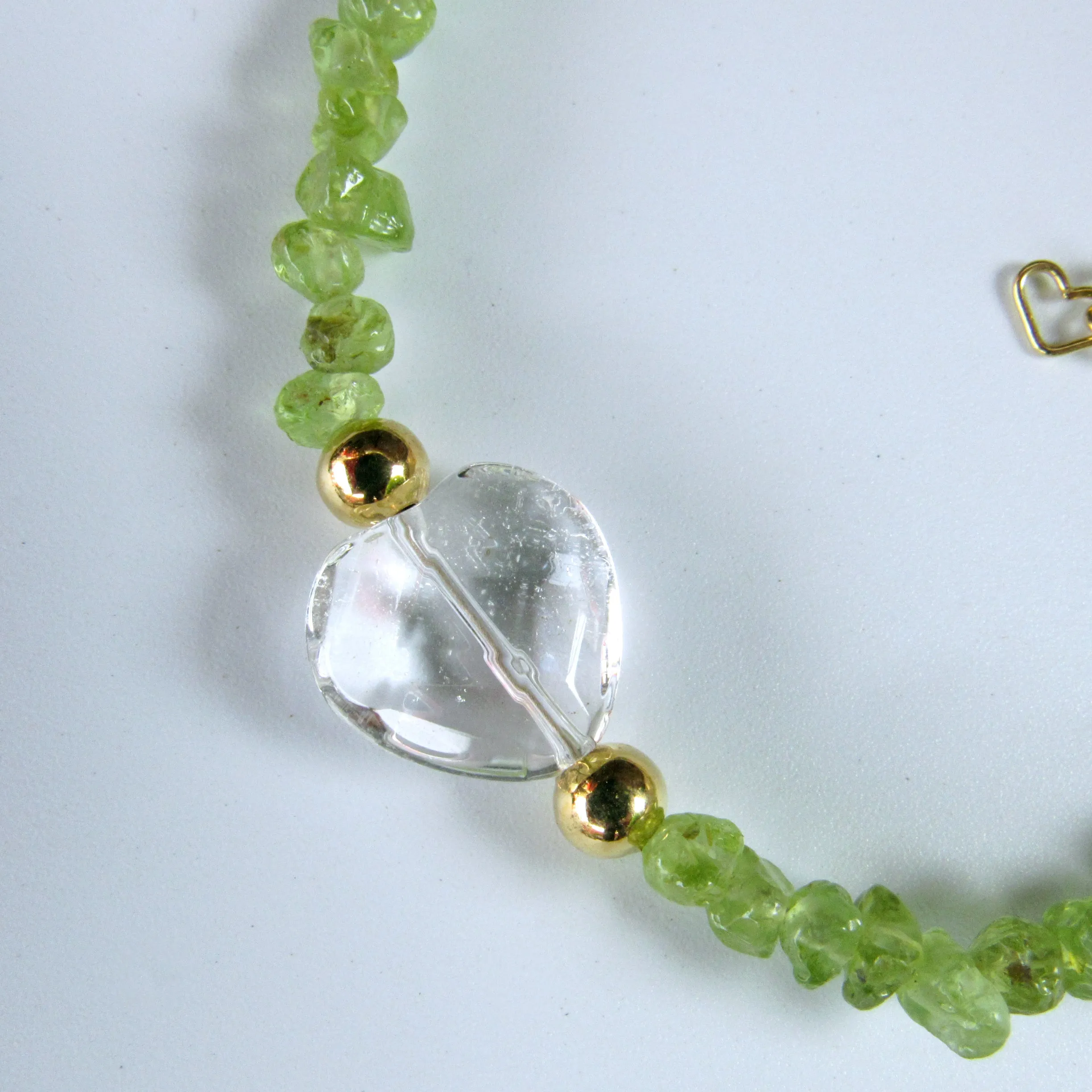 Peridot and Quartz gemstone Heart gold clasp Bracelet