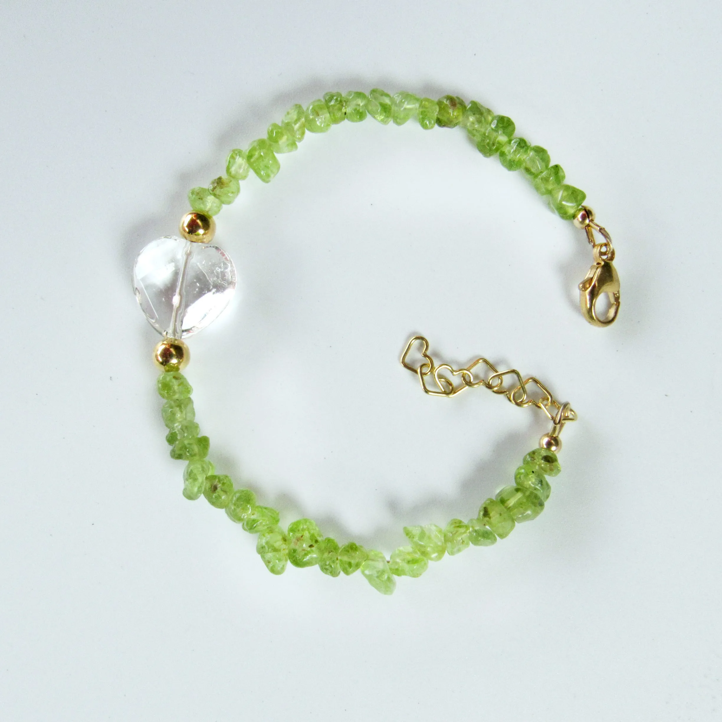 Peridot and Quartz gemstone Heart gold clasp Bracelet