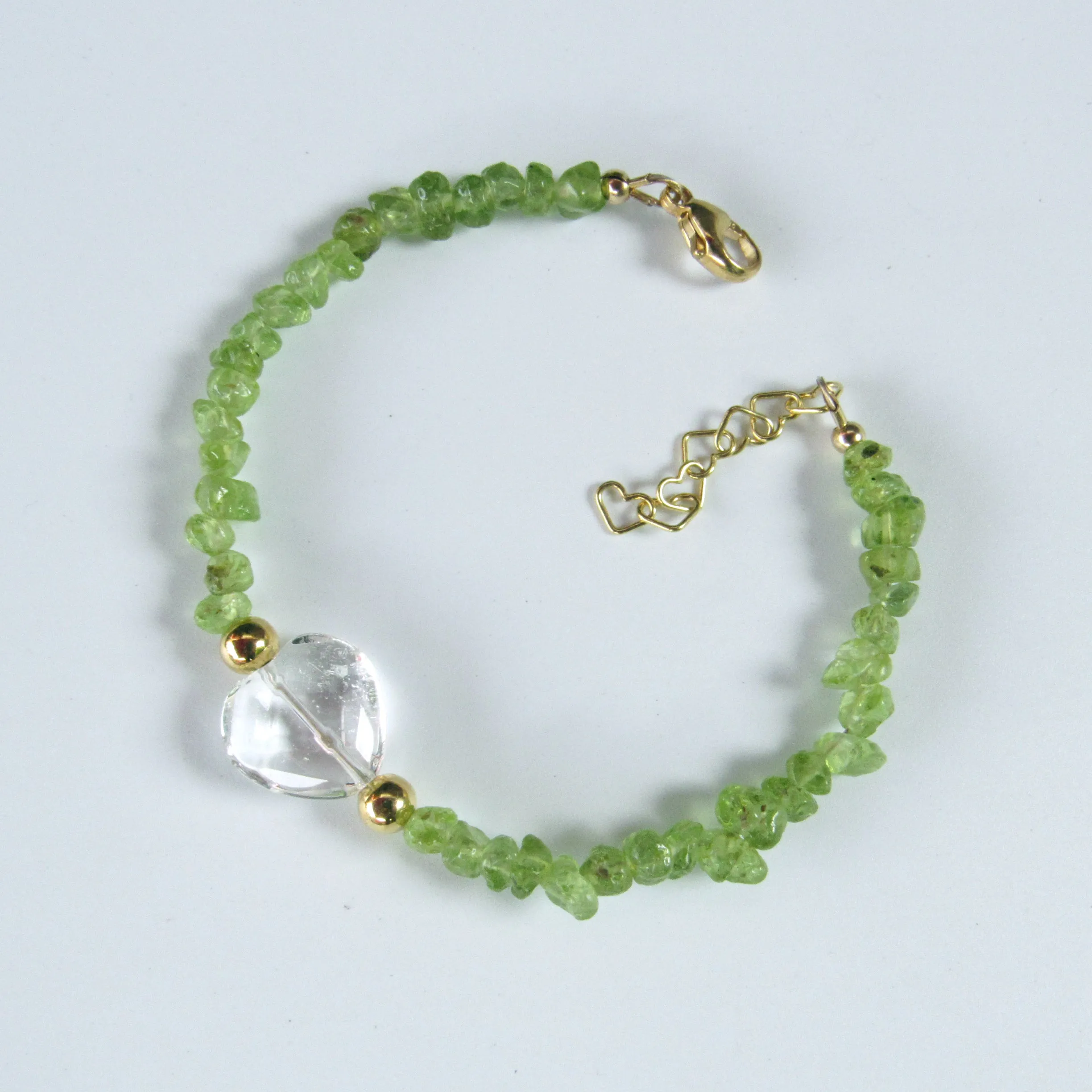 Peridot and Quartz gemstone Heart gold clasp Bracelet