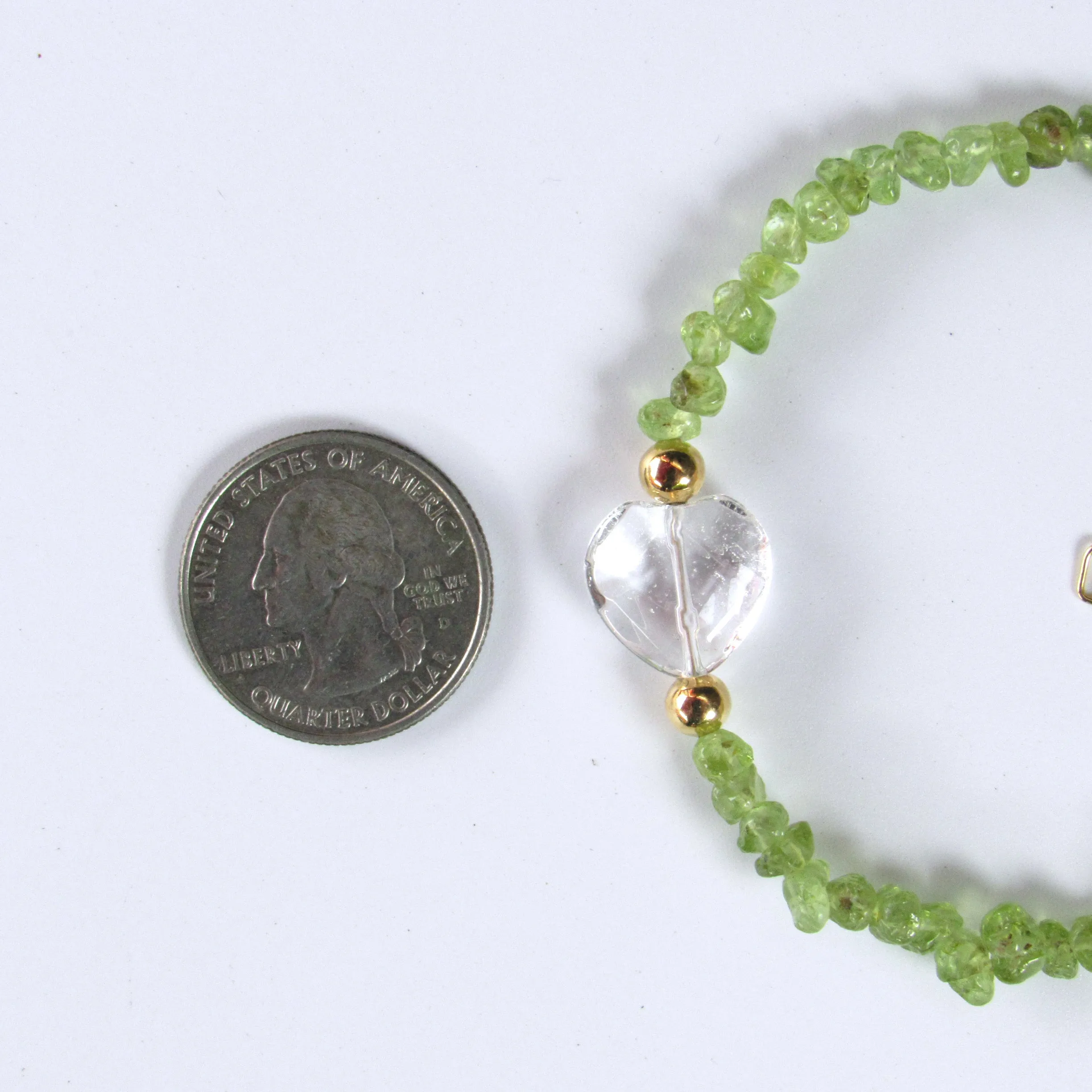 Peridot and Quartz gemstone Heart gold clasp Bracelet