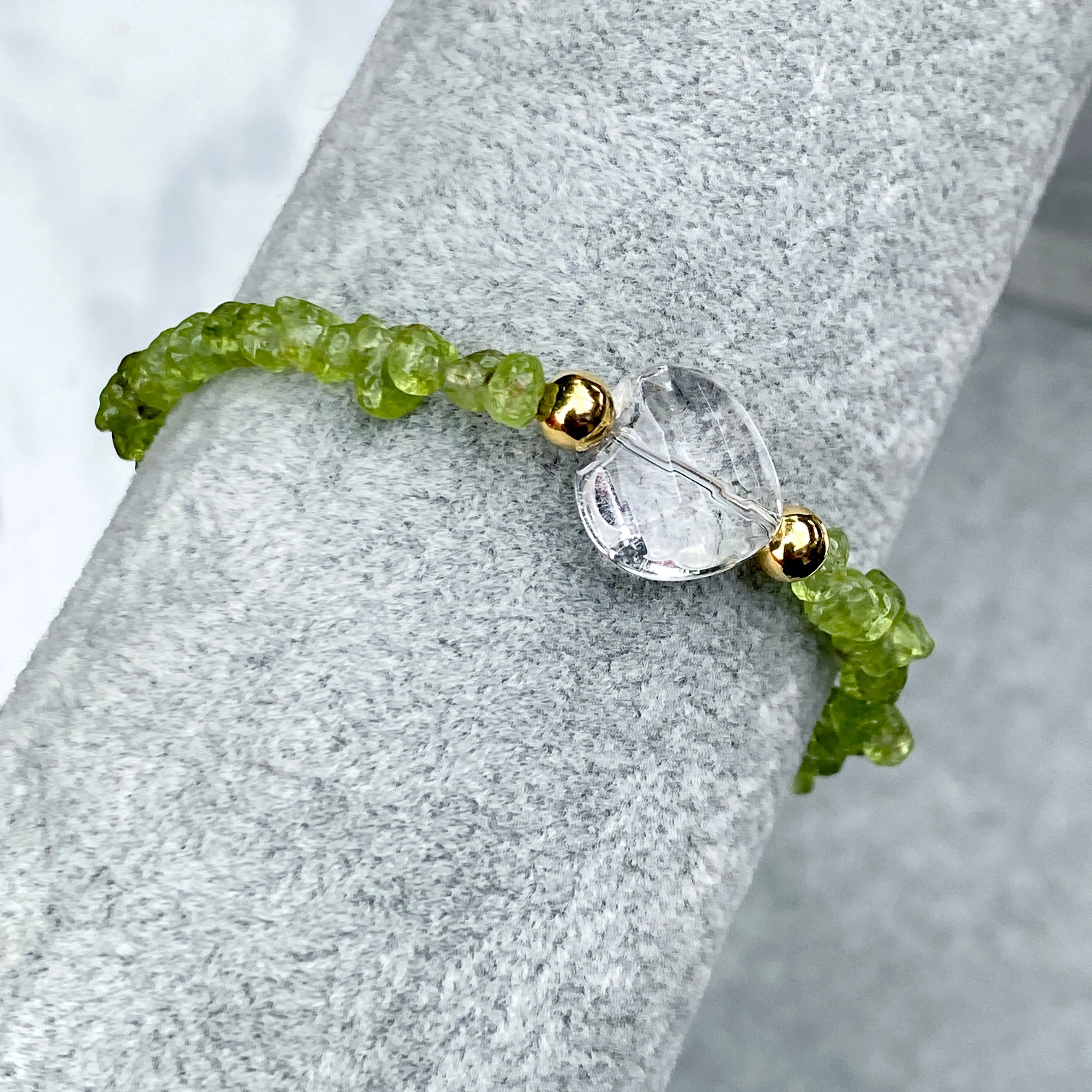 Peridot and Quartz gemstone Heart gold clasp Bracelet