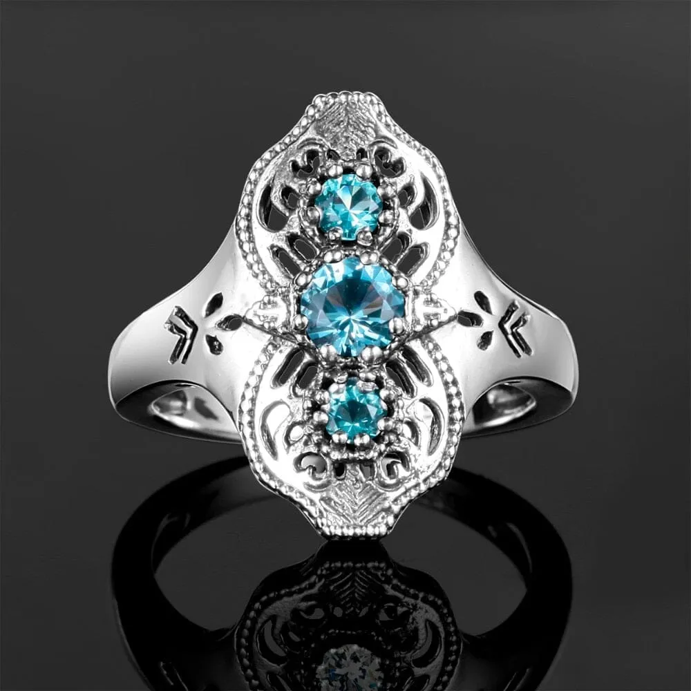 Personalized Turkish Aquamarine Ring - 925 Sterling Silver