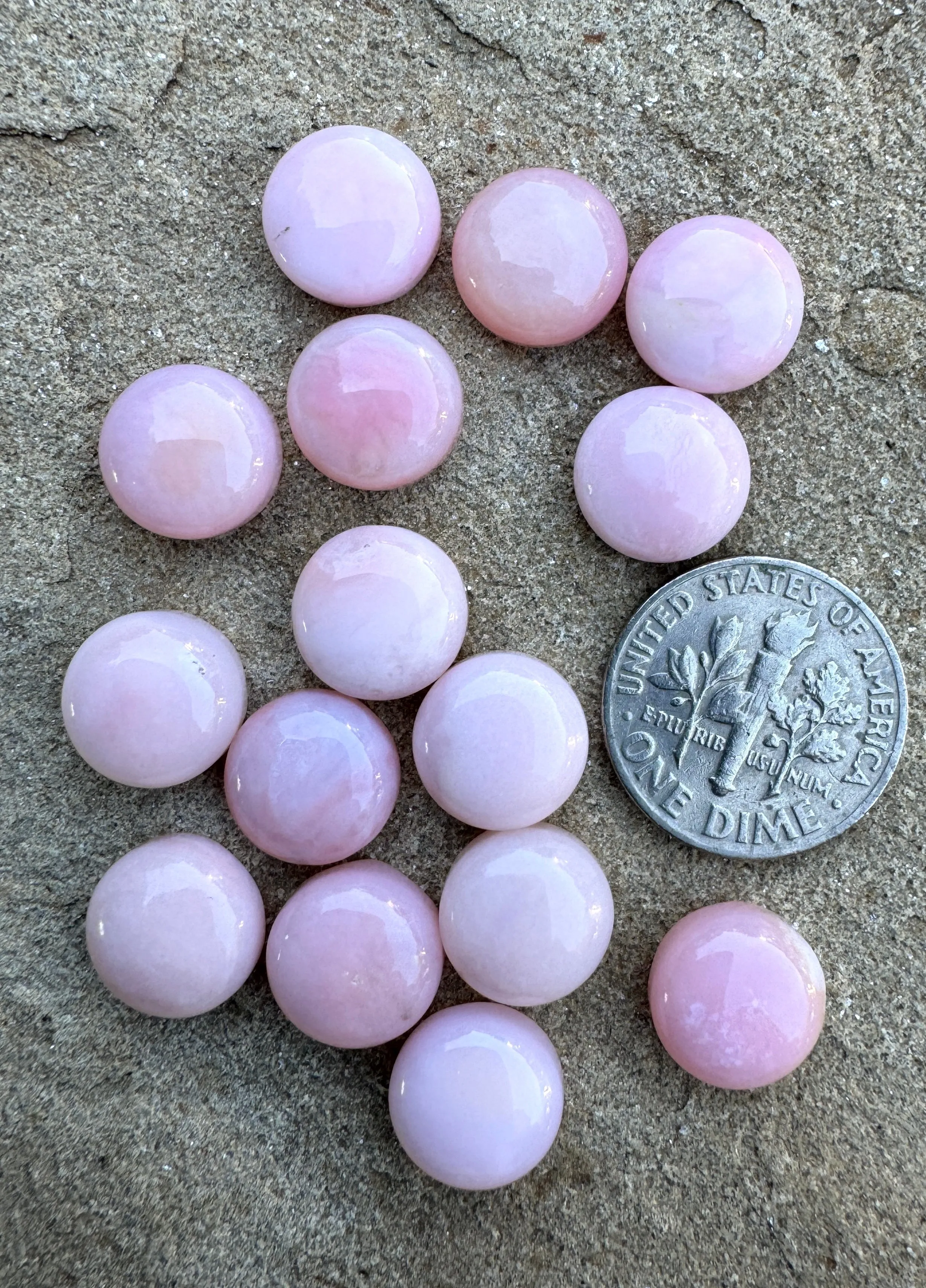 Peruvian Pink Opal Calibrated Round  Cabochons 10mm, (package of 3)