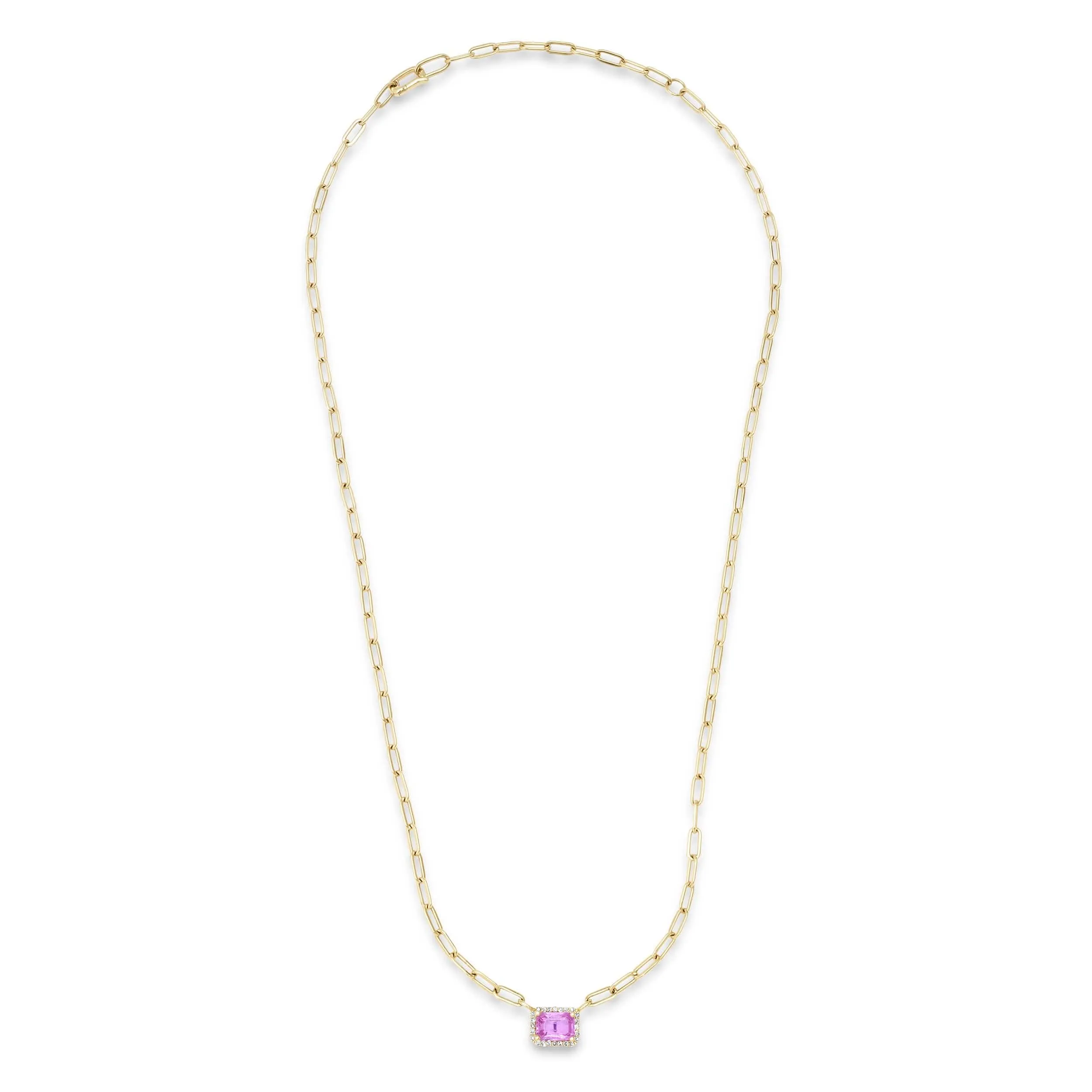 Pink Sapphire and Diamond Paper Clips Chain Necklace