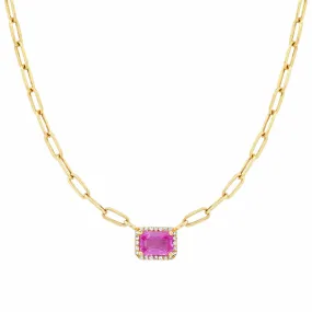 Pink Sapphire and Diamond Paper Clips Chain Necklace