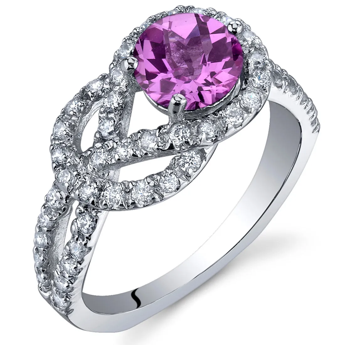 Pink Sapphire Round Cut Sterling Silver Ring Size 7