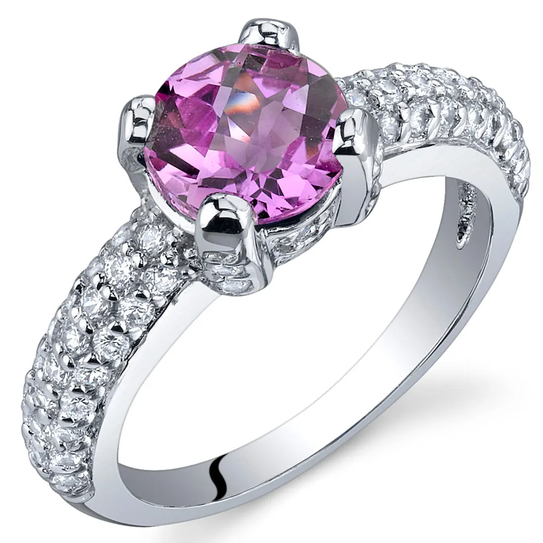 Pink Sapphire Round Cut Sterling Silver Ring Size 8