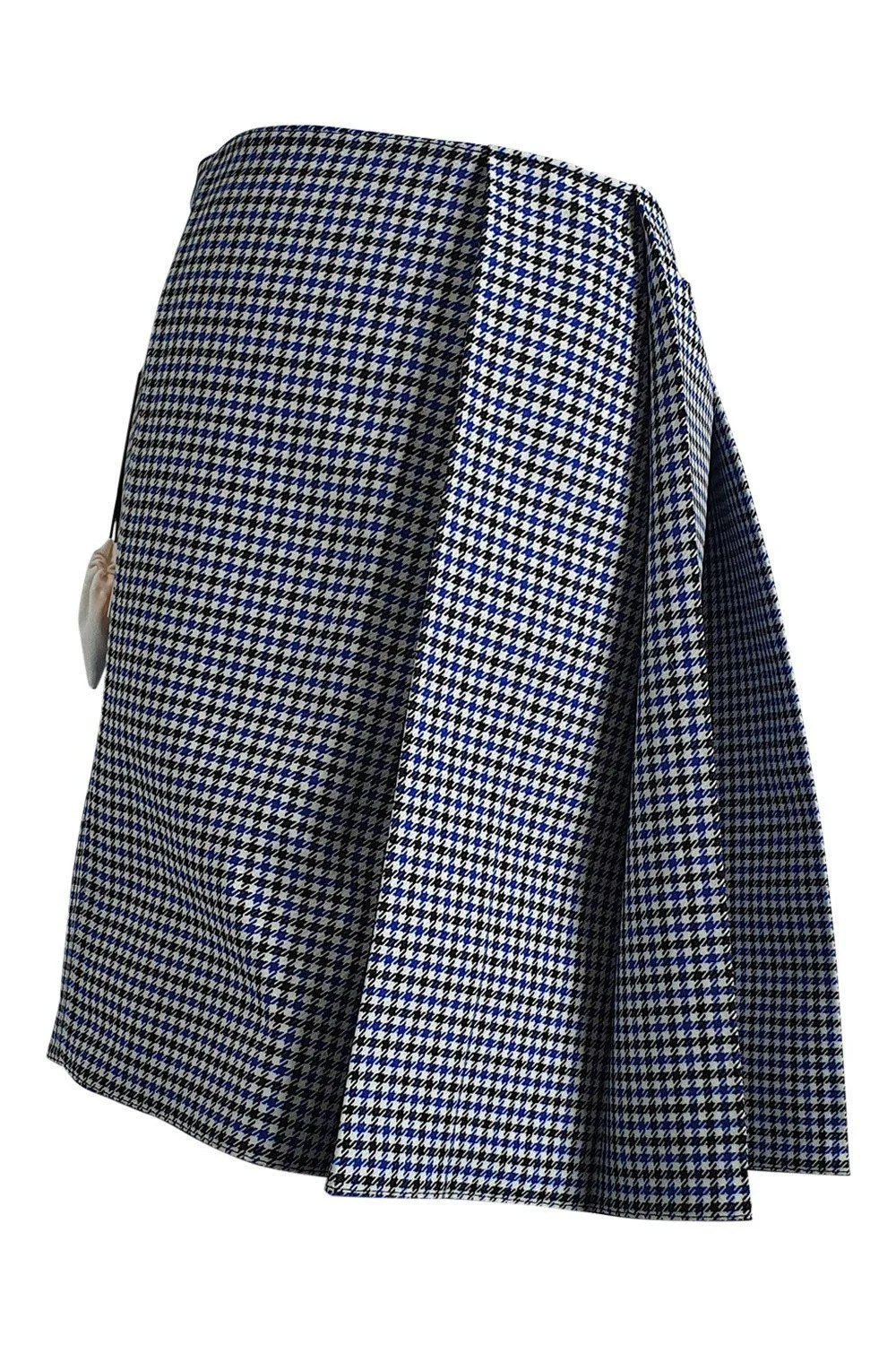 PLAN C Blue Dogtooth Check Cotton Micro Mini Skirt (IT 38)