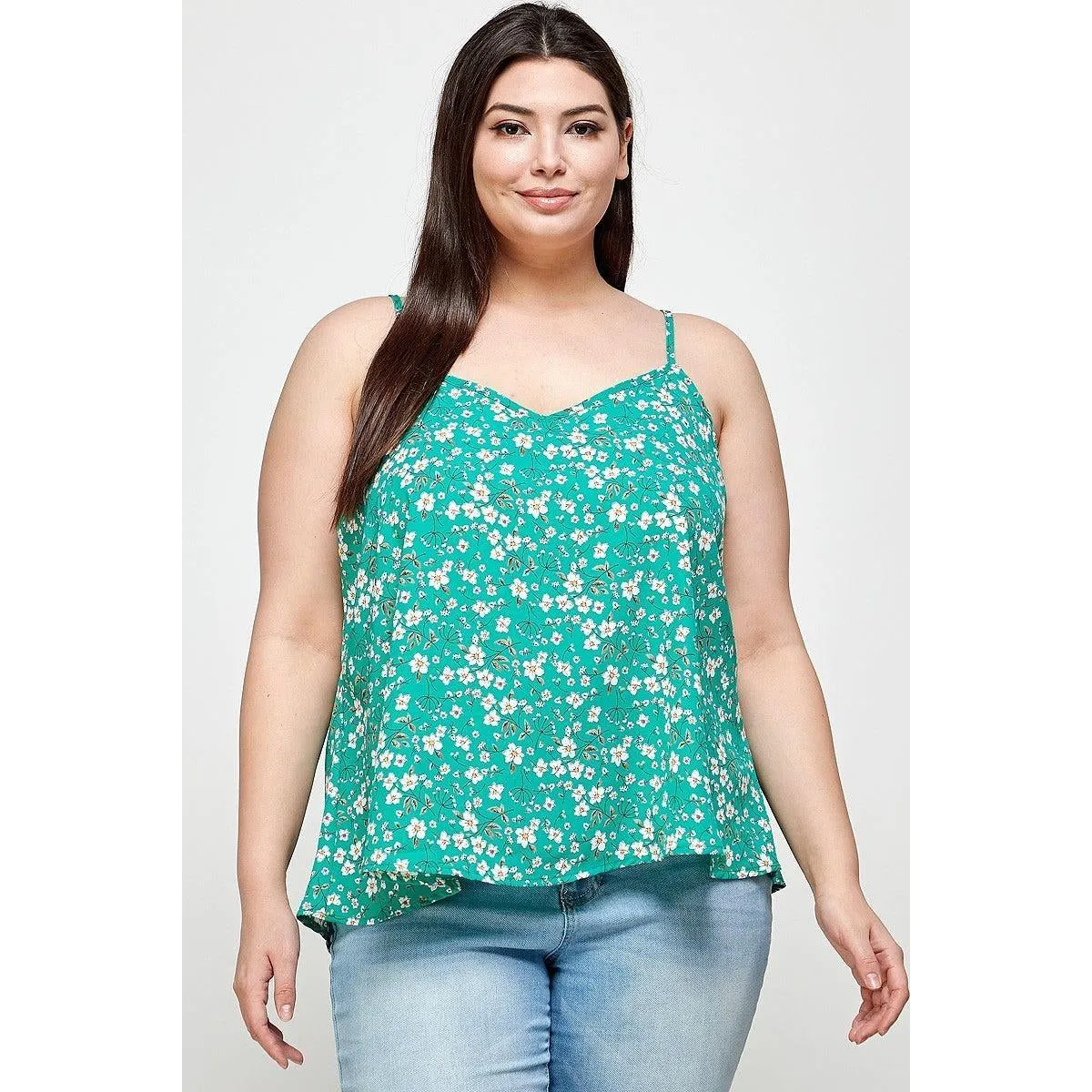 Plus Size, Ditsy Floral Print Cami Top