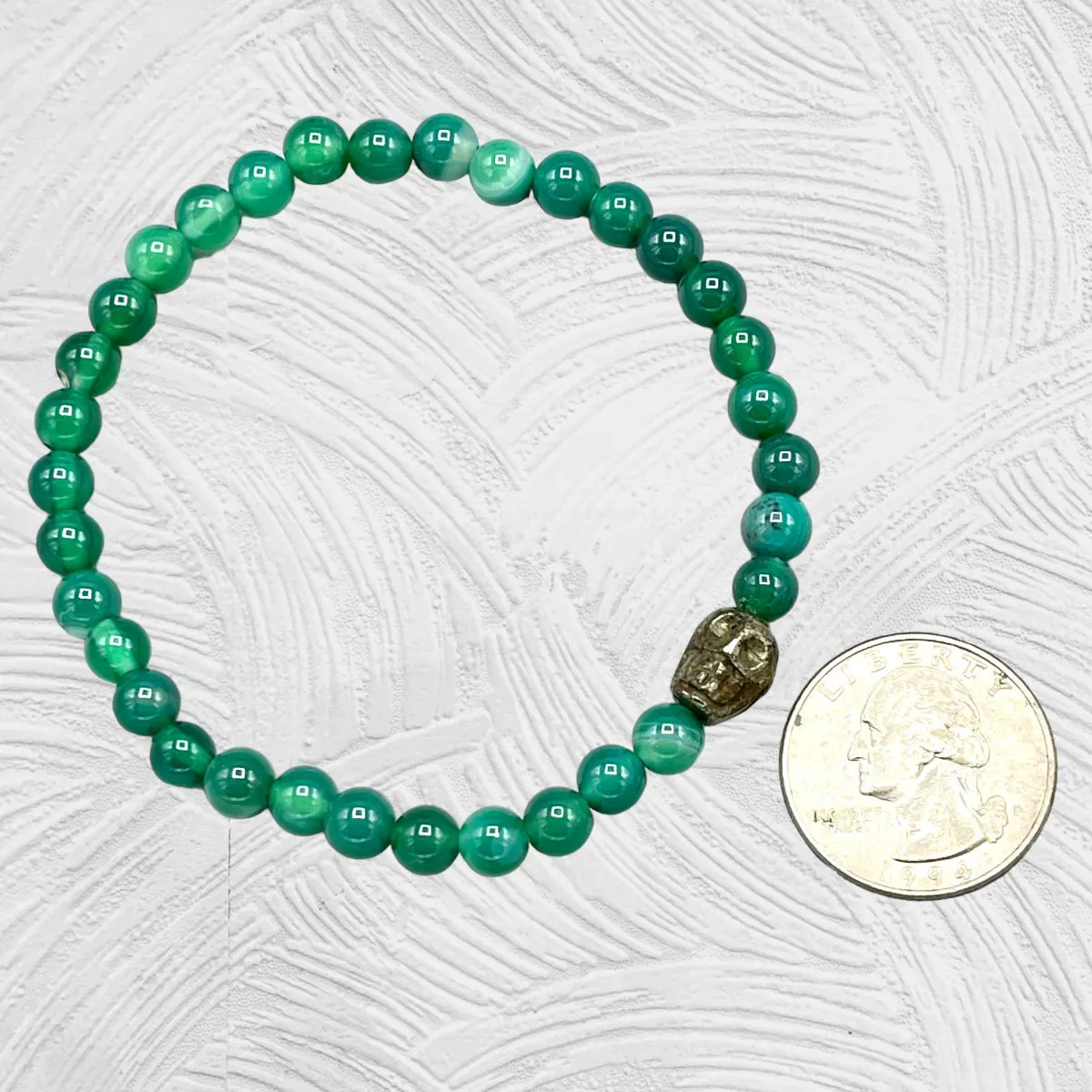 Pyrite Skull and Green Agate Bracelet