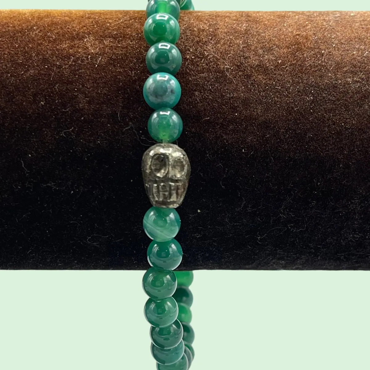 Pyrite Skull and Green Agate Bracelet