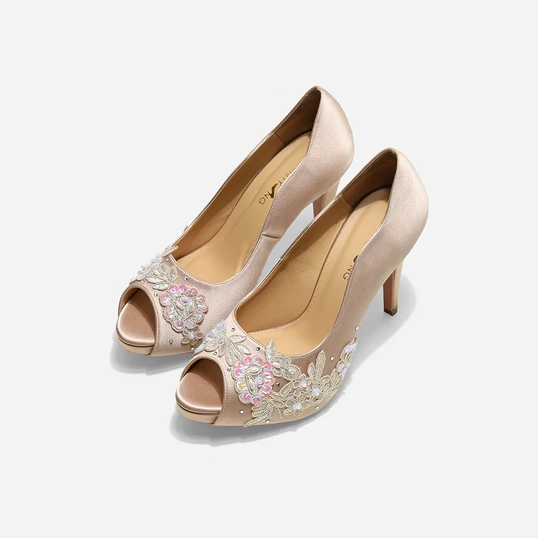 Rose Champagne Love Story Beige Lace Wedding Pumps