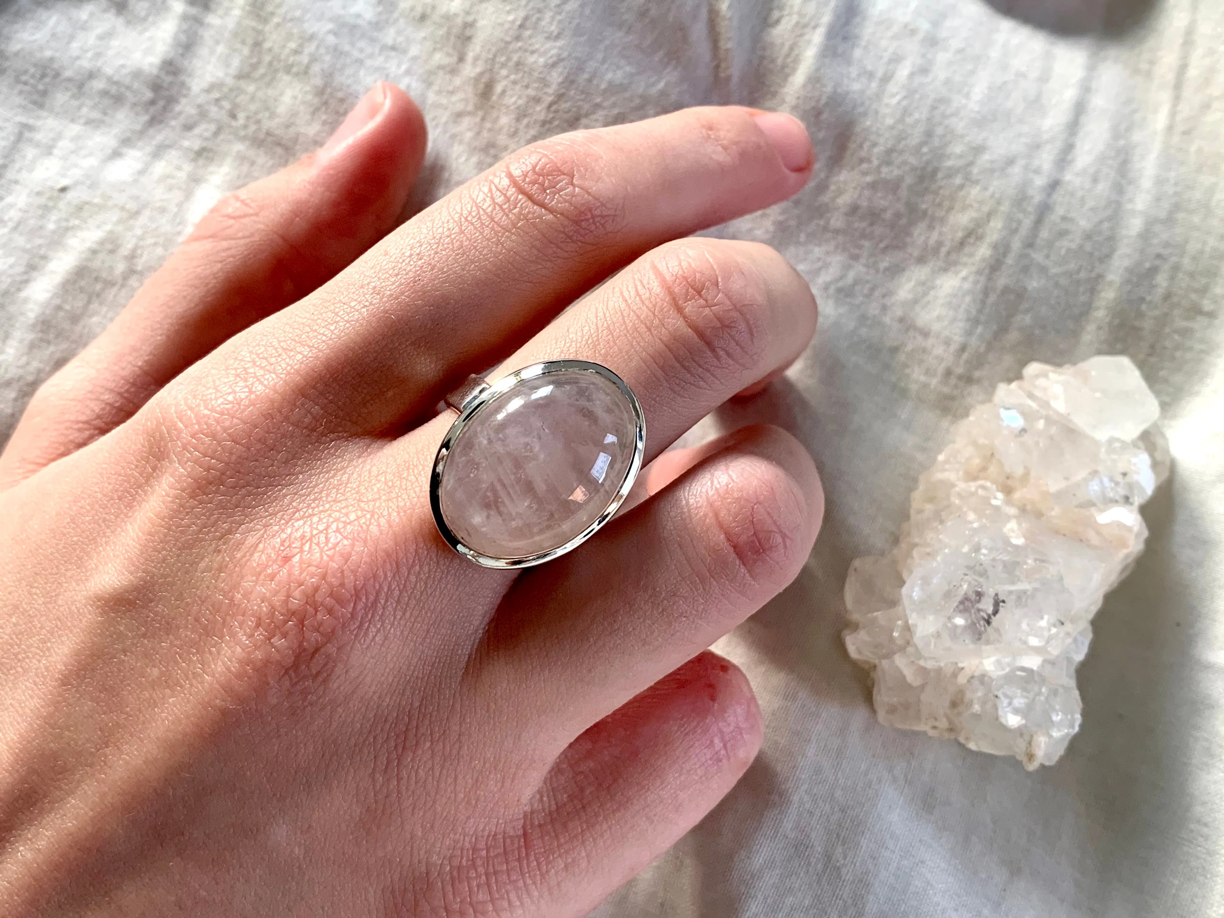 Rose Quartz Naevia Ring - Large Oval