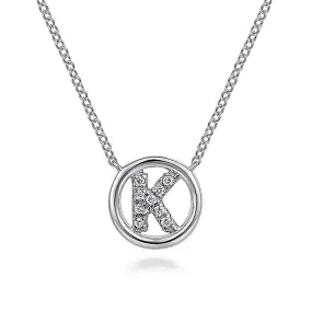 Round Pavé Initial K Pendant Necklace