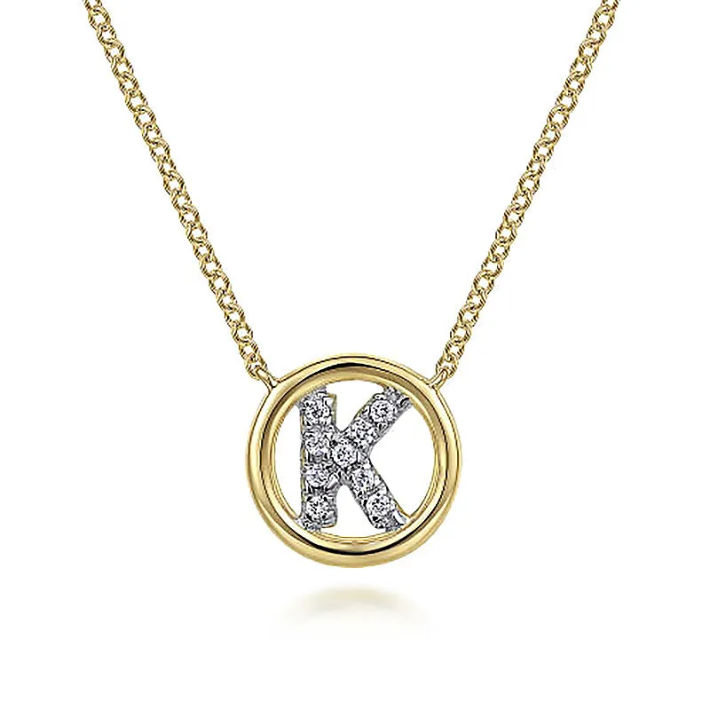 Round Pavé Initial K Pendant Necklace