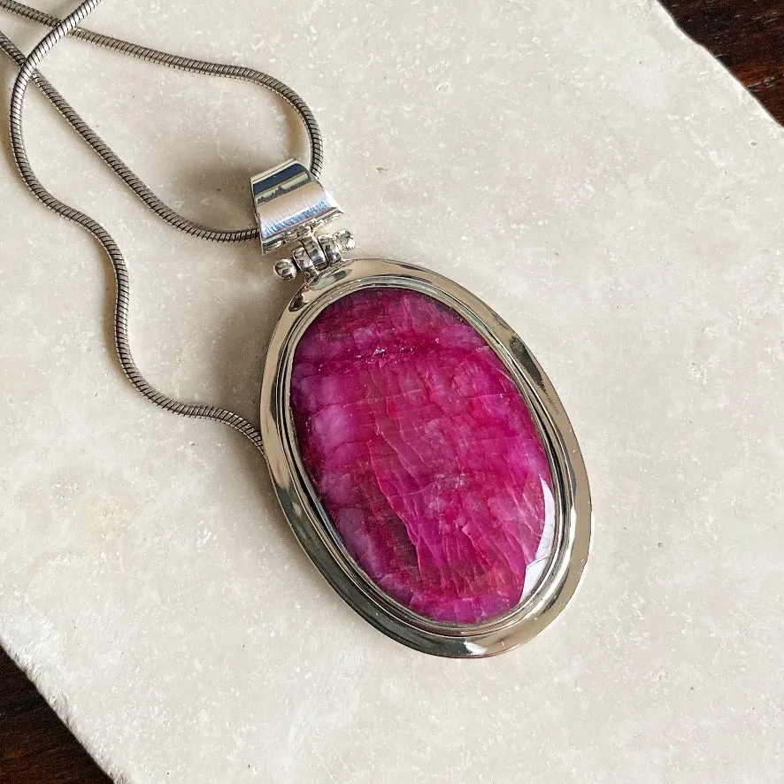 Ruby Quartz Large Oval Gemstone Pendant - Elysian