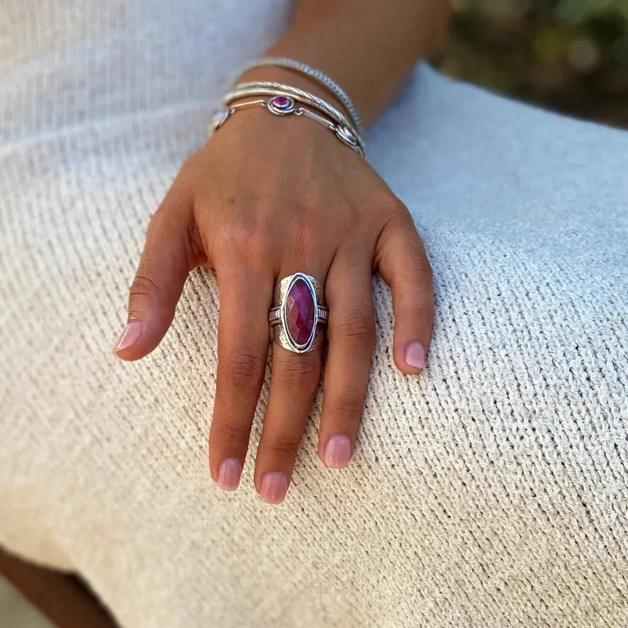 Ruby Quartz Ring with a slender oval gemstone- Kumari