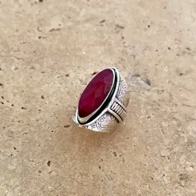 Ruby Quartz Ring with a slender oval gemstone- Kumari