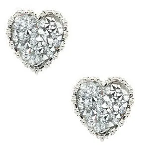 Silver Crystallized Heart Stud Earrings